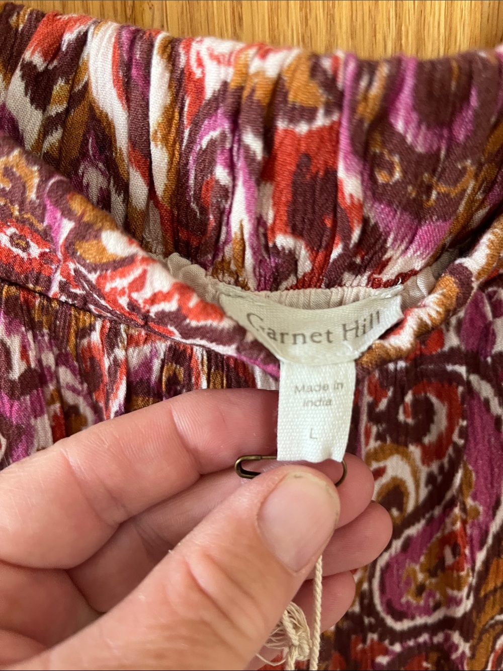 Garnet Hill  Paisley Midi Skirt; Mila Crepe Pull-on,angled pockets, lined,NWT LG